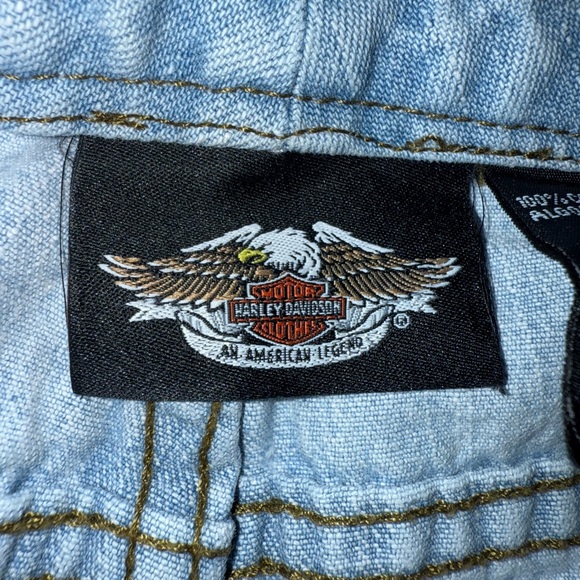 Vintage Harley Davidson Light Wash Jean Shorts Harley patches on back Sz 10 - Picture 11 of 13